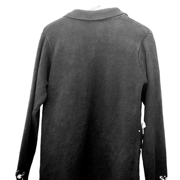 vintage Christmas Sweater 90s Beaded Xmas Stockings Black Cotton Ramie 10 12 - Picture 6 of 13